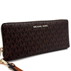 Michael Kors Large Continental Wallet Wristlet Leather Brown